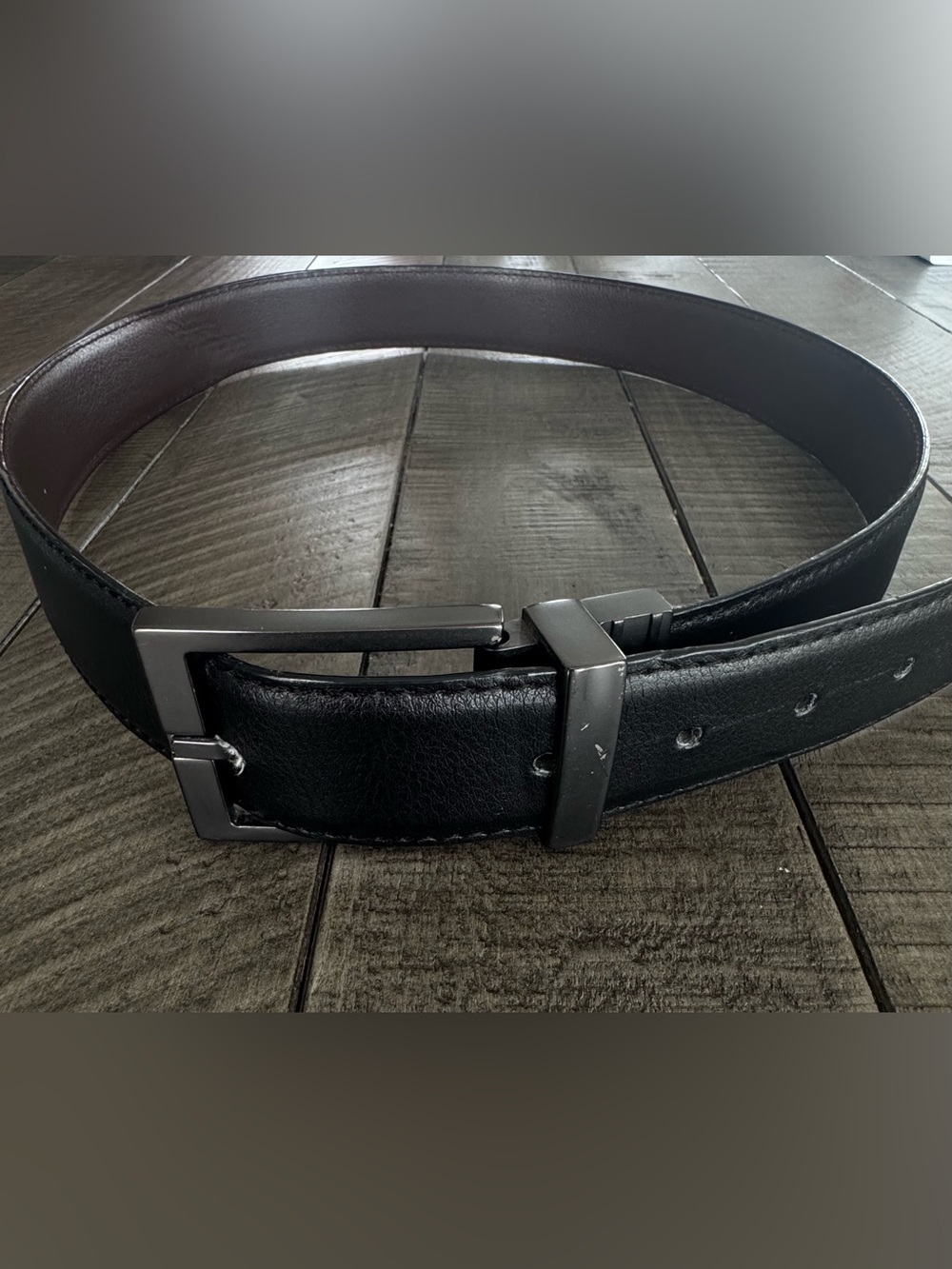 Calvin Klein Men's Black Leather Reversible Belt with Matte Silver Buckle